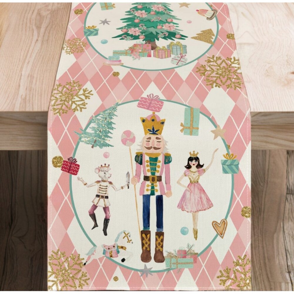 Nutcracker Table Runner Christmas Decor Holiday Decoration Decorative Cloth 108"
